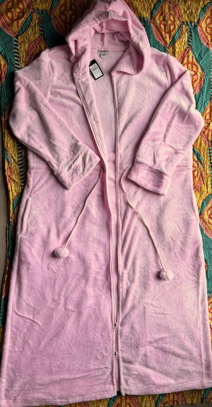 Avenue Plus Size Pink Tulle Zip Front Plain Hooded Robe Size 26/28