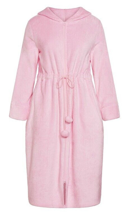 Avenue Plus Size Pink Tulle Zip Front Plain Hooded Robe Size 26/28