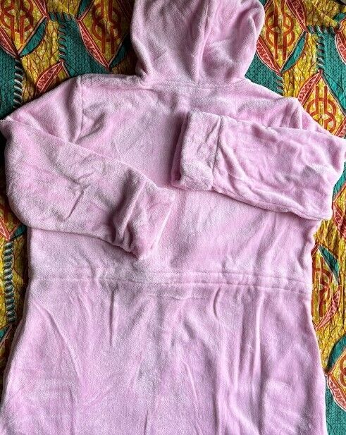 Avenue Plus Size Pink Tulle Zip Front Plain Hooded Robe Size 26/28