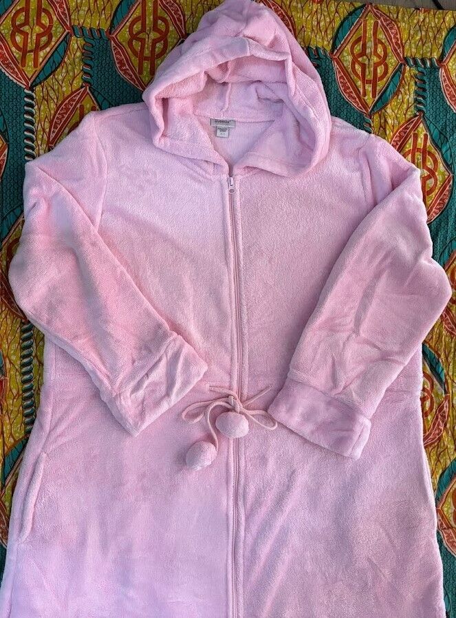 Avenue Plus Size Pink Tulle Zip Front Plain Hooded Robe Size 26/28