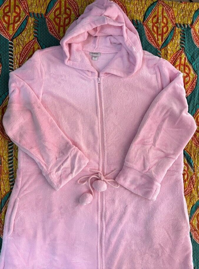 Avenue Plus Size Pink Tulle Zip Front Plain Hooded Robe Size 26/28