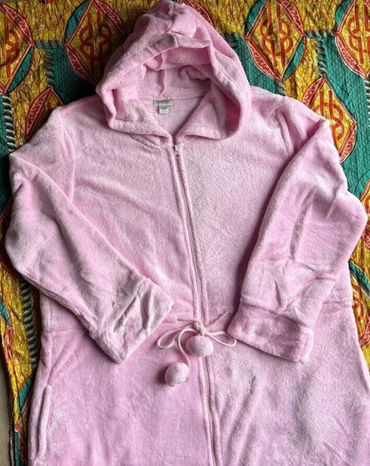 Avenue Plus Size Pink Tulle Zip Front Plain Hooded Robe Size 26/28