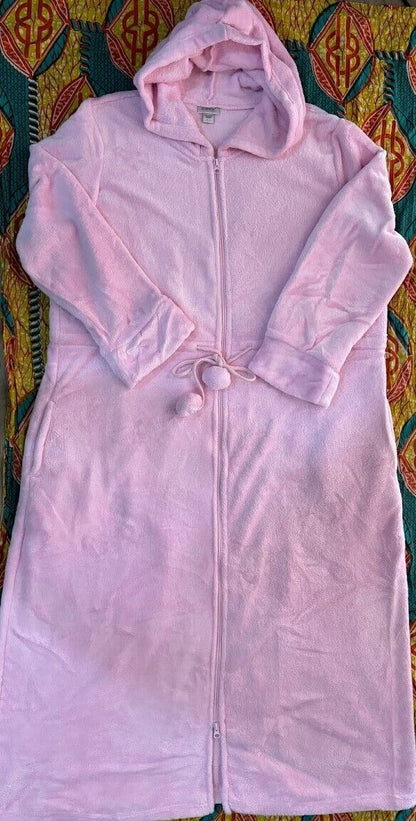 Avenue Plus Size Pink Tulle Zip Front Plain Hooded Robe Size 26/28