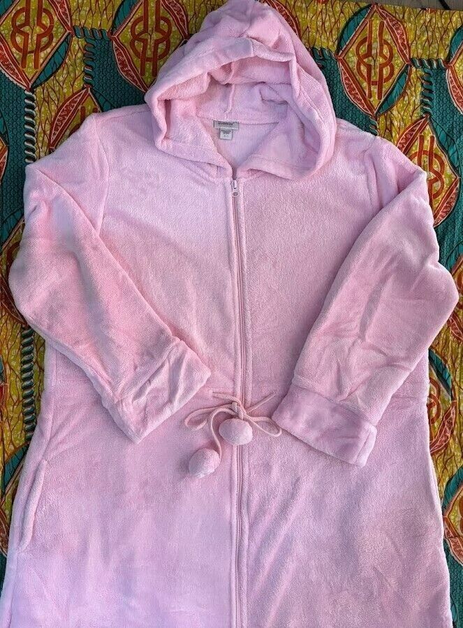 Avenue Plus Size Pink Tulle Zip Front Plain Hooded Robe Size 22/24