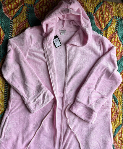 Avenue Plus Size Pink Tulle Zip Front Plain Hooded Robe Size 18/20