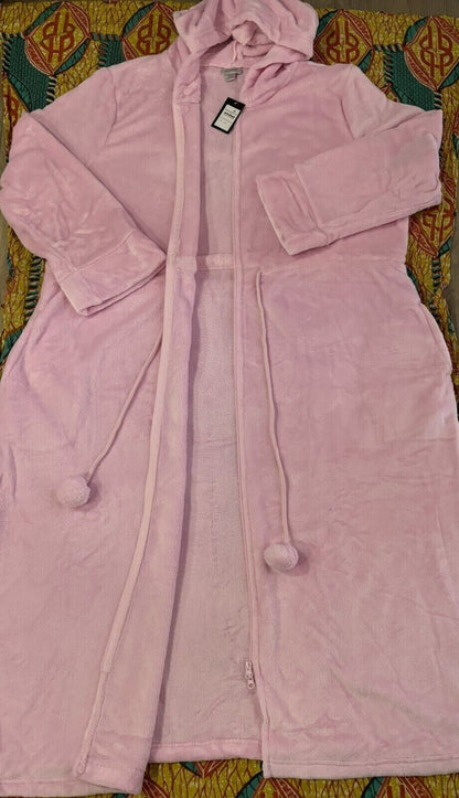 Avenue Plus Size Pink Tulle Zip Front Plain Hooded Robe Size 18/20