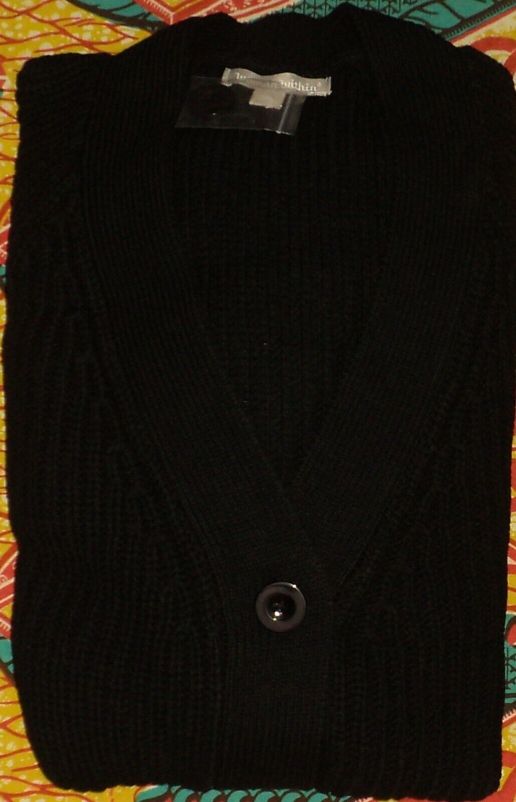 Woman Within Plus Size Black Long Sleeves Shaker Knit Cardigan Size L(18/20)