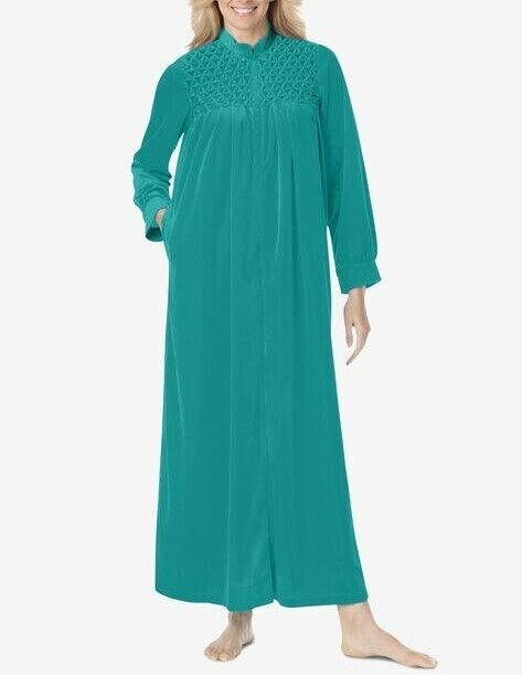 Only Necessities Plus Size Waterfall Smocked Velour Long Robe Size 5X(38/40)