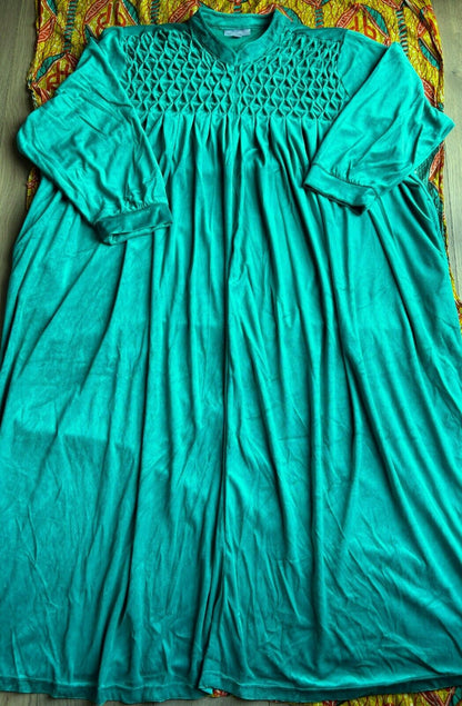 Only Necessities Plus Size Waterfall Smocked Velour Long Robe Size 5X(38/40)