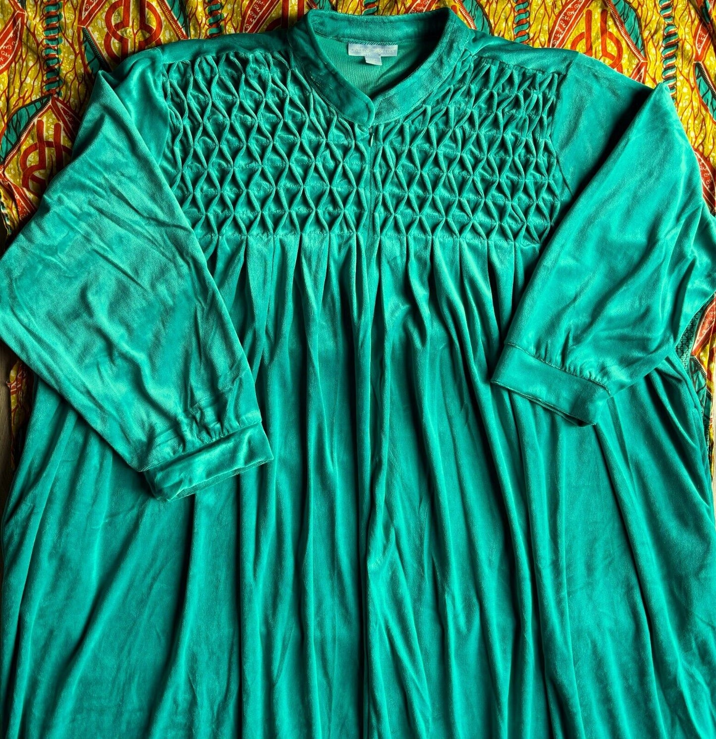 Only Necessities Plus Size Waterfall Smocked Velour Long Robe Size 5X(38/40)