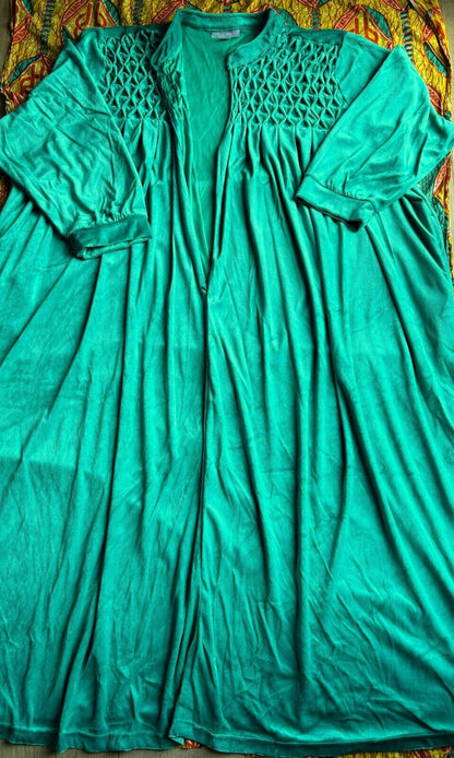 Only Necessities Plus Size Waterfall Smocked Velour Long Robe Size 5X(38/40)