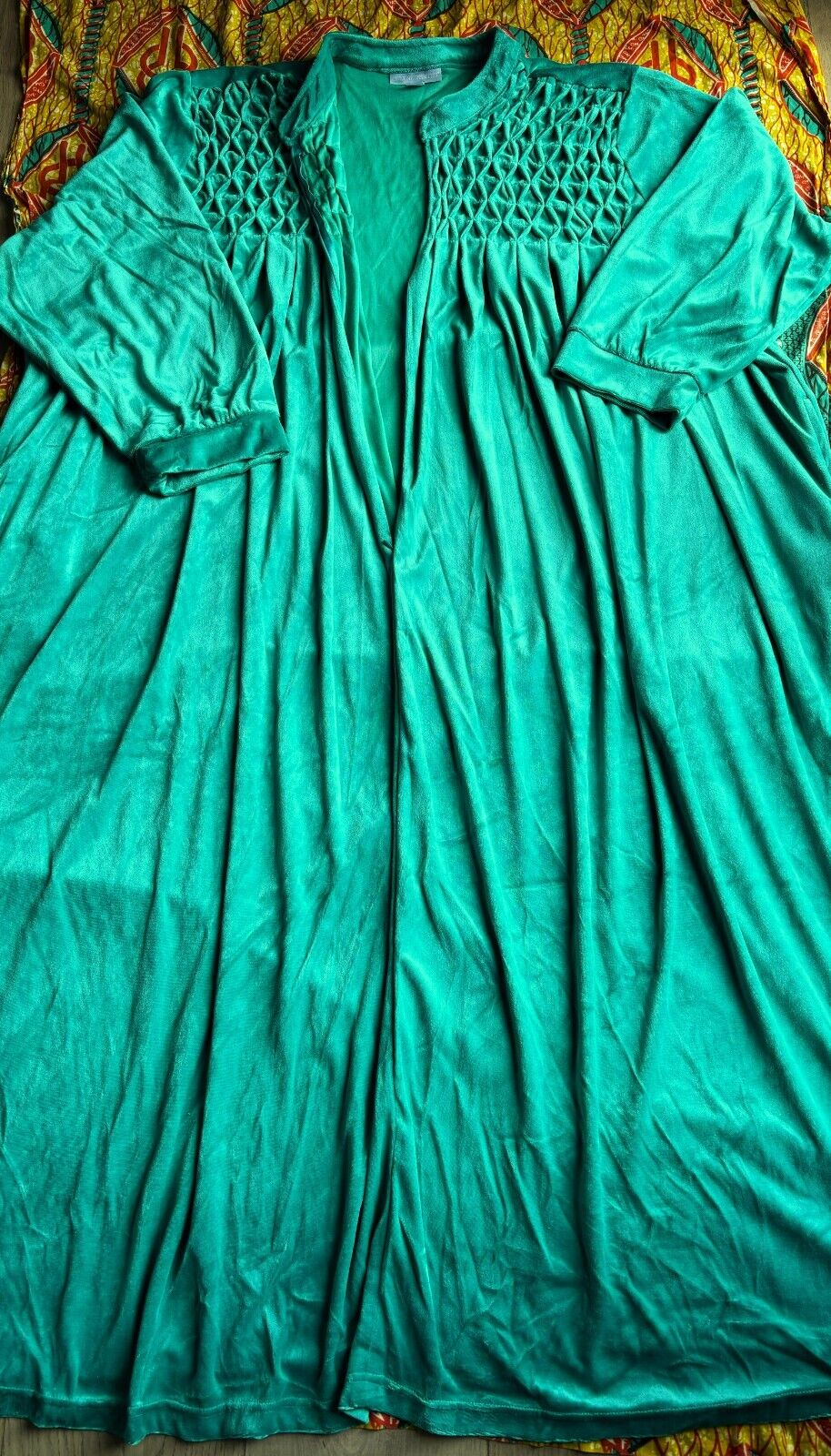 Only Necessities Plus Size Waterfall Smocked Velour Long Robe Size 5X(38/40)