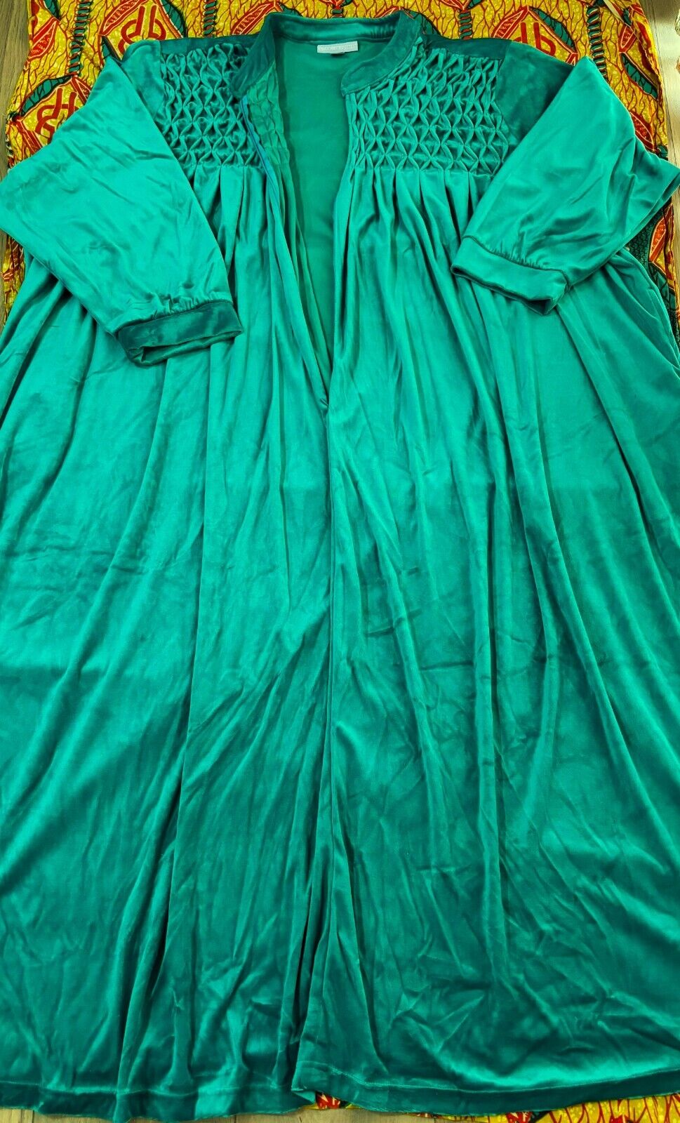 Only Necessities Plus Size Waterfall Smocked Velour Long Robe Size 5X(38/40)