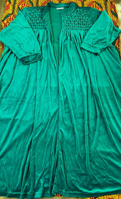 Only Necessities Plus Size Waterfall Smocked Velour Long Robe Size 5X(38/40)