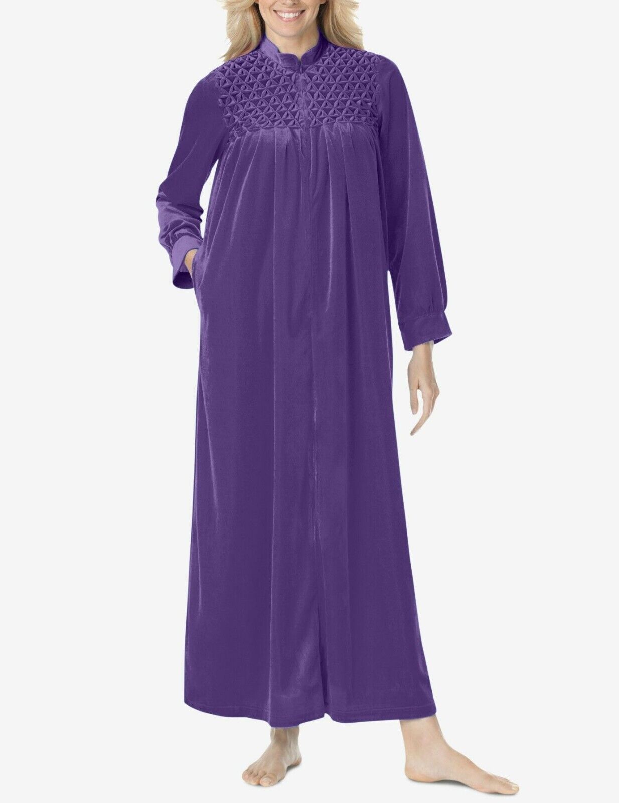 Only Necessities Plus Size Waterfall Smocked Velour Long Robe Size 5X(38/40)