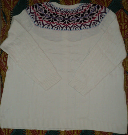 Woman Within Plus Size Ivory Cable Knit Fair Isle Cardigan Sweater 3X(30/32)