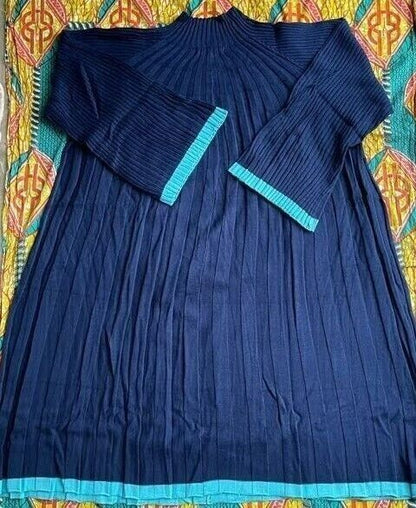 Roaman’s Plus Size Navy Soft Turquois Swing Sweater Dress Size 2X(26/28)