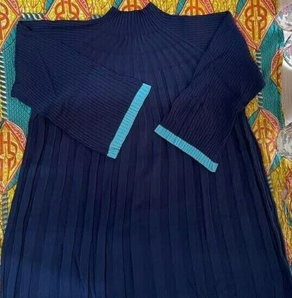 Roaman’s Plus Size Navy Soft Turquois Swing Sweater Dress Size 2X(26/28)