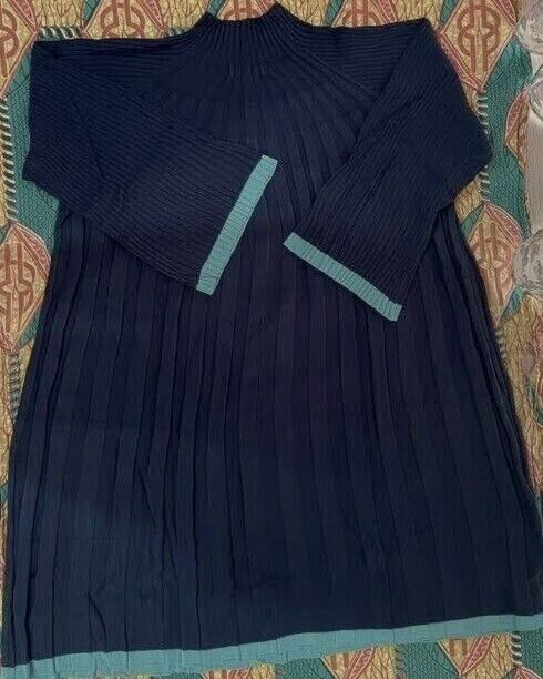 Roaman’s Plus Size Navy Soft Turquois Swing Sweater Dress Size 2X(26/28)