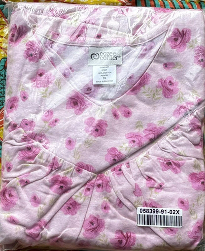 Cozee Corner Plus Size Rose Floral Printed Flannel Nightgown Size 6X(36W/38W)