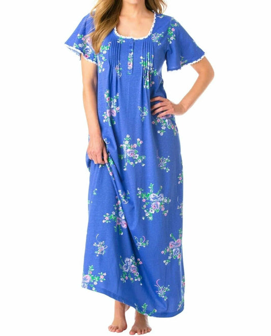 Only Necessities Plus Size Periwinkle Floral Long Pintucked Knit Nightgown Sz 4X