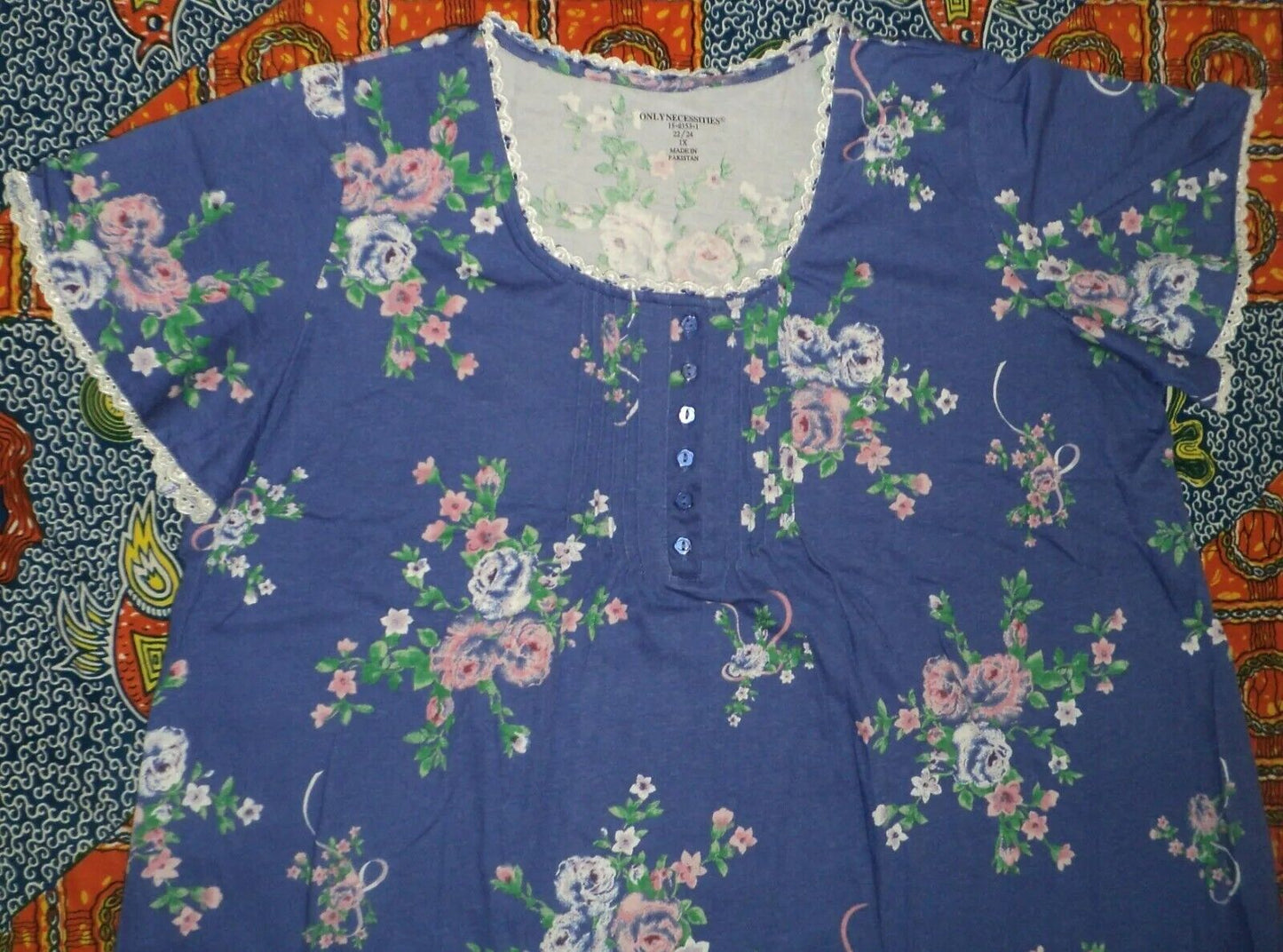 Only Necessities Plus Size Periwinkle Floral Long Pintucked Knit Nightgown Sz 4X