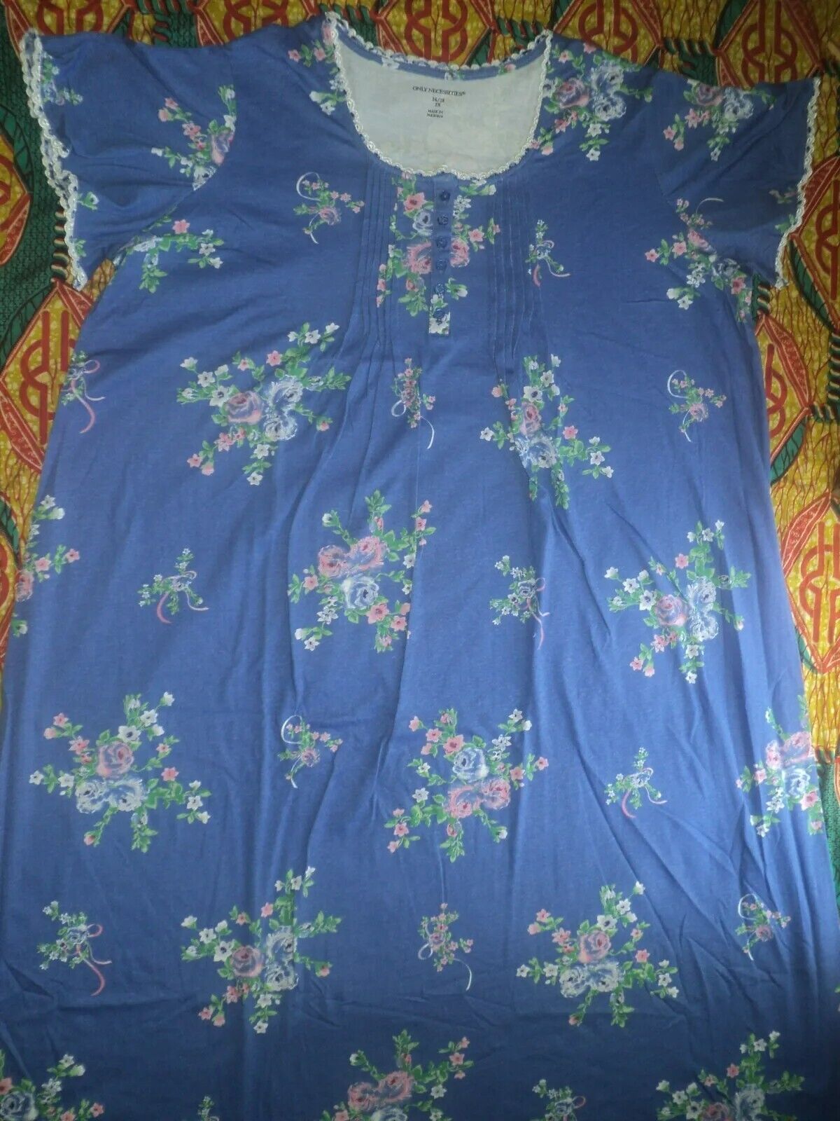 Only Necessities Plus Size Periwinkle Floral Long Pintucked Knit Nightgown Sz 4X