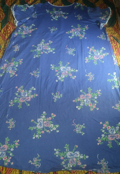 Only Necessities Plus Size Periwinkle Floral Long Pintucked Knit Nightgown Sz 4X