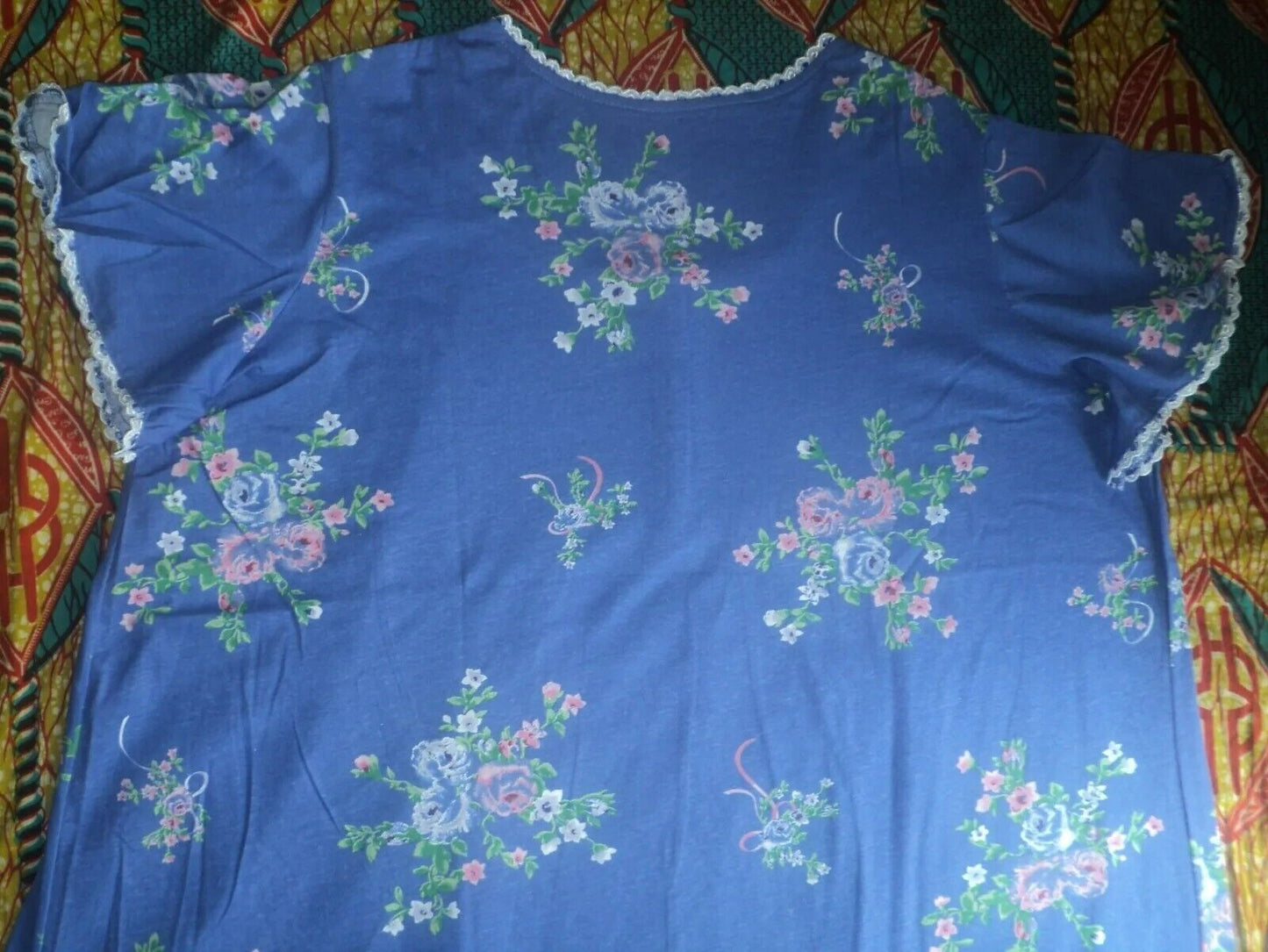 Only Necessities Plus Size Periwinkle Floral Long Pintucked Knit Nightgown Sz 4X