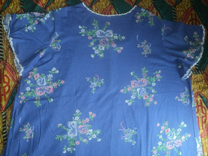 Only Necessities Plus Size Periwinkle Floral Long Pintucked Knit Nightgown Sz 4X