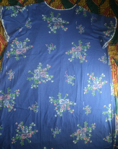 Only Necessities Plus Size Periwinkle Floral Long Pintucked Knit Nightgown Sz 4X