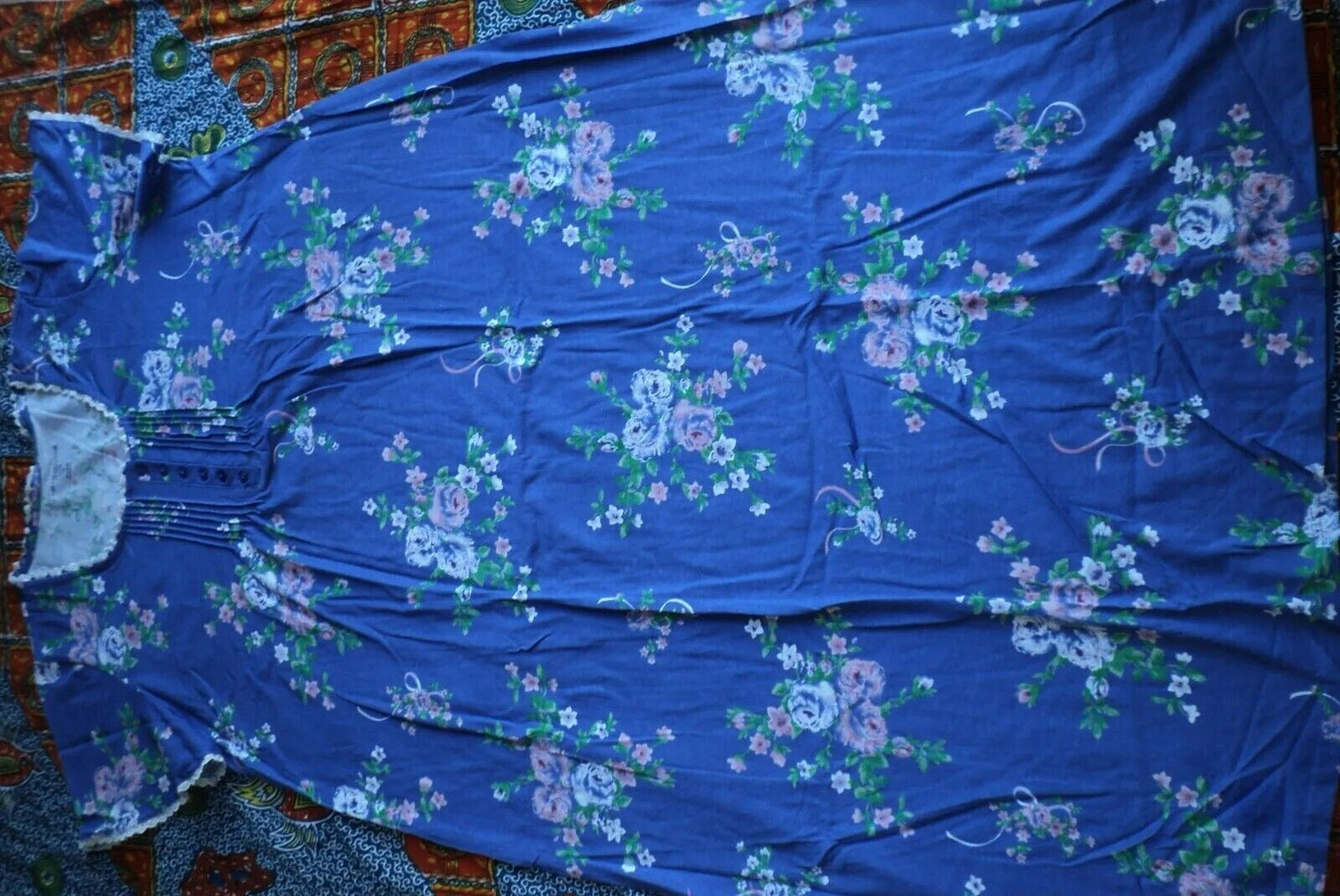 Only Necessities Plus Size Periwinkle Floral Long Pintucked Knit Nightgown Sz 4X