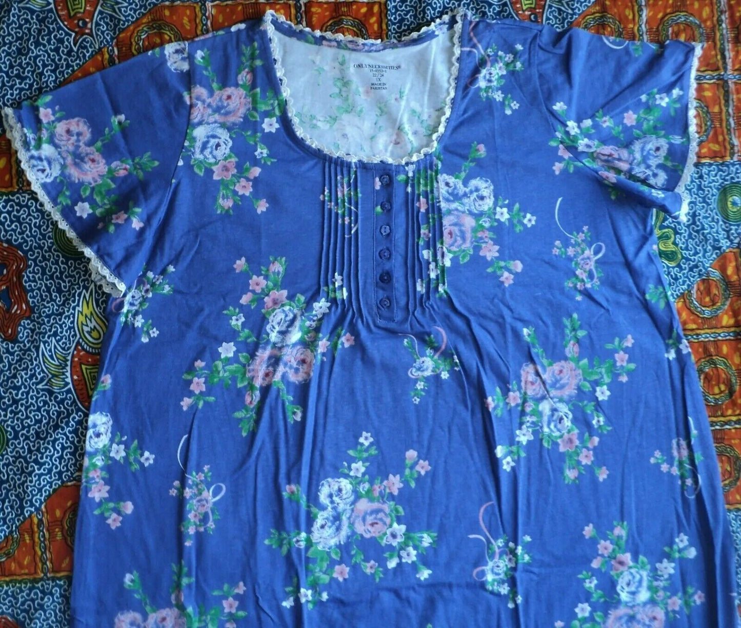 Only Necessities Plus Size Periwinkle Floral Long Pintucked Knit Nightgown Sz 4X