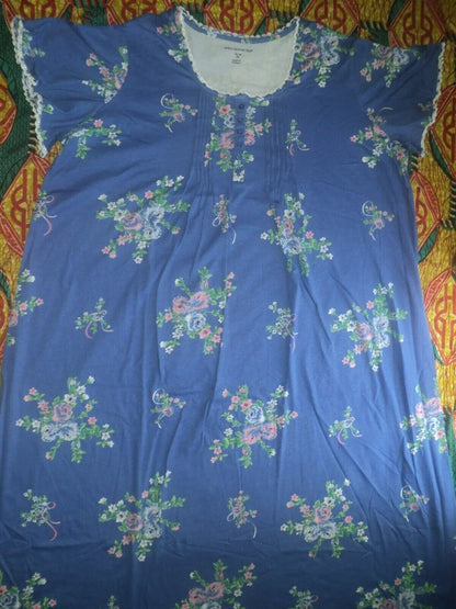 Only Necessities Plus Size Periwinkle Floral Long Pintucked Knit Nightgown Sz 6X