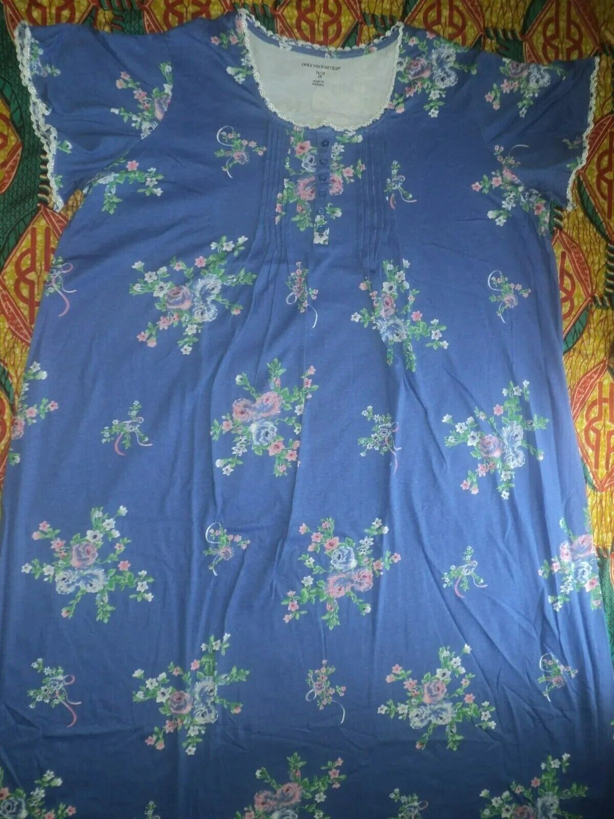 Only Necessities Plus Size Periwinkle Floral Long Pintucked Knit Nightgown Sz 6X