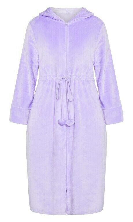 Avenue Plus Size Lavender Zip Front Plain Hooded Robe Size 18/20