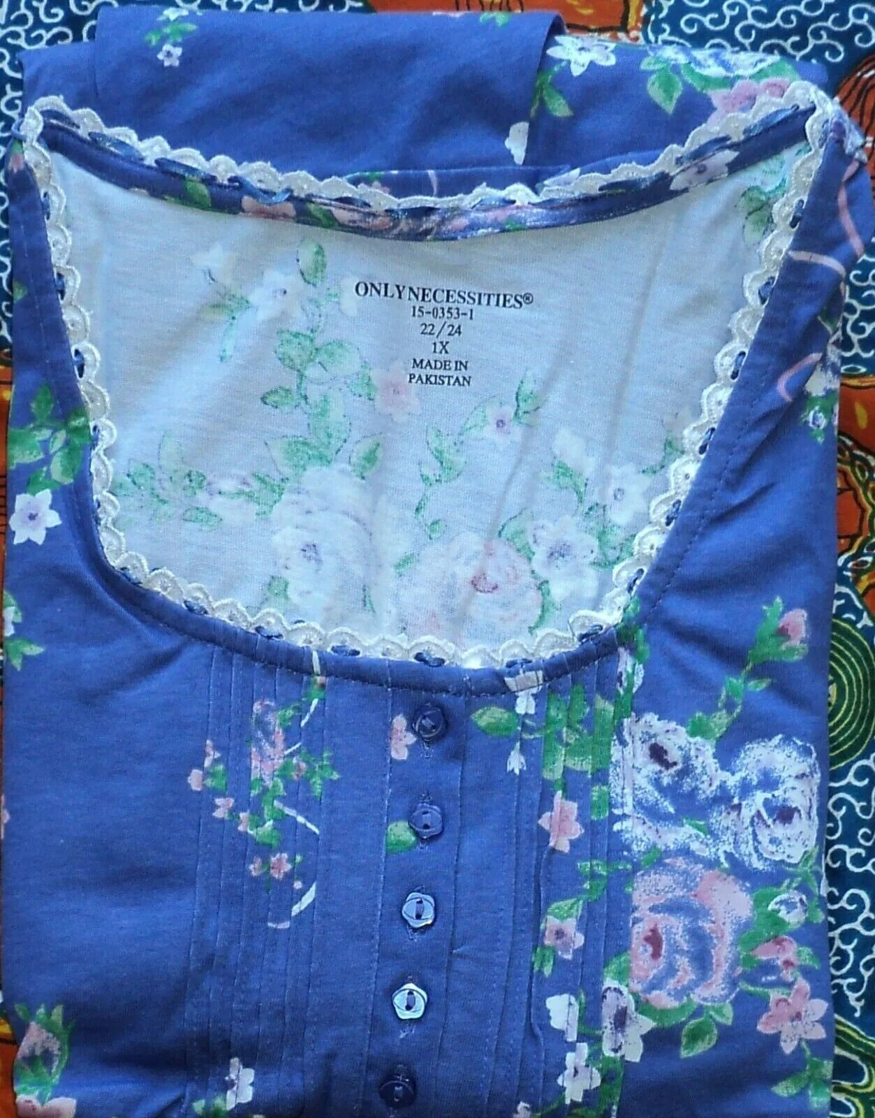 Only Necessities Plus Size Periwinkle Floral Long Pintucked Knit Nightgown Sz 2X