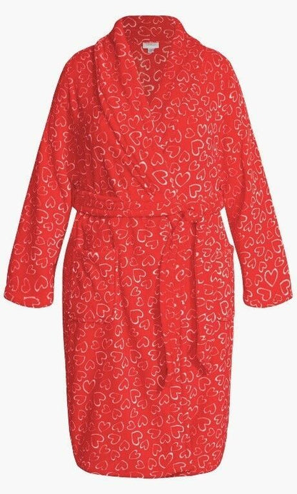 Avenue Plus Size Red Love Heart Printed Long Sleeves Plush Robe Size 30/32