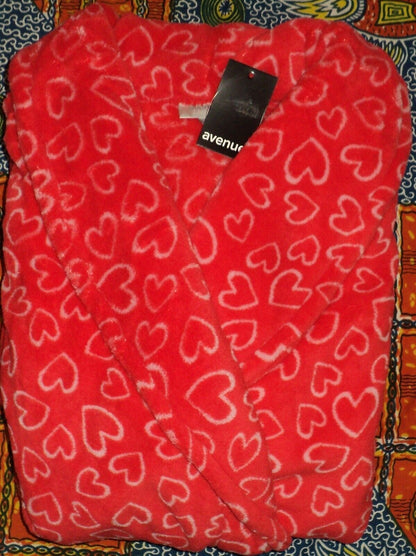 Avenue Plus Size Red Love Heart Printed Long Sleeves Plush Robe Size 30/32