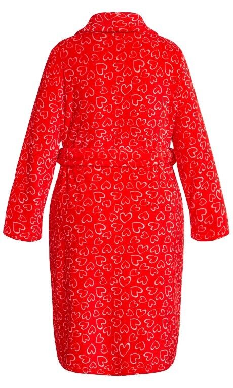 Avenue Plus Size Red Love Heart Printed Long Sleeves Plush Robe Size 22/24