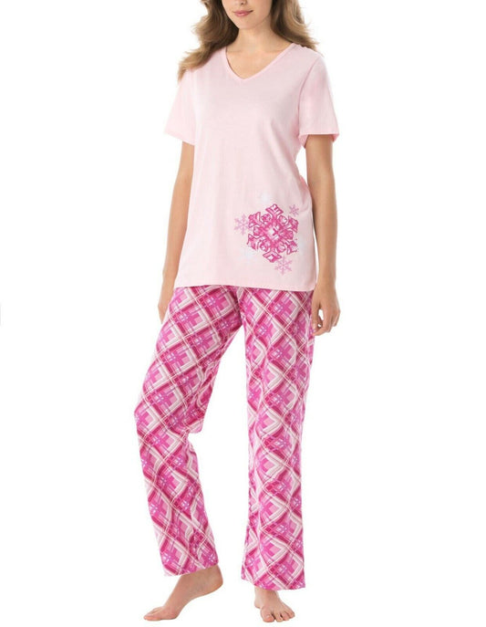 Dreams & Co. Plus Size Pink Plaid Knit Prints Pajamas Set Size 5X(38/40)