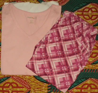 Dreams & Co. Plus Size Pink Plaid Knit Prints Pajamas Set Size 5X(38/40)