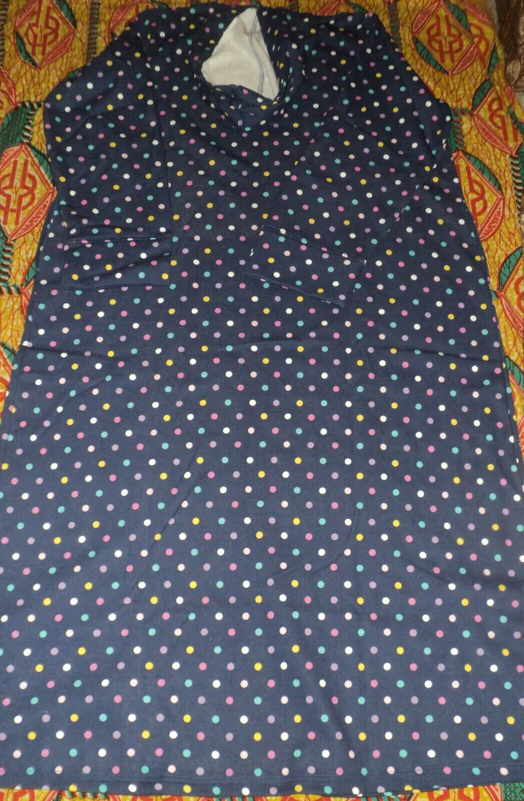 Dreams & Co. Plus Size Evening Blue Multi Dot Long Fleece Hoodie Robe Size 3X