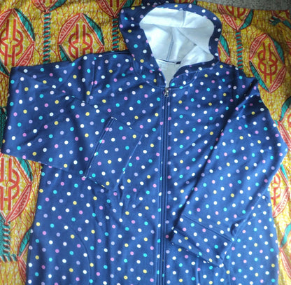 Dreams & Co. Plus Size Evening Blue Multi Dot Long Fleece Hoodie Robe Size 3X