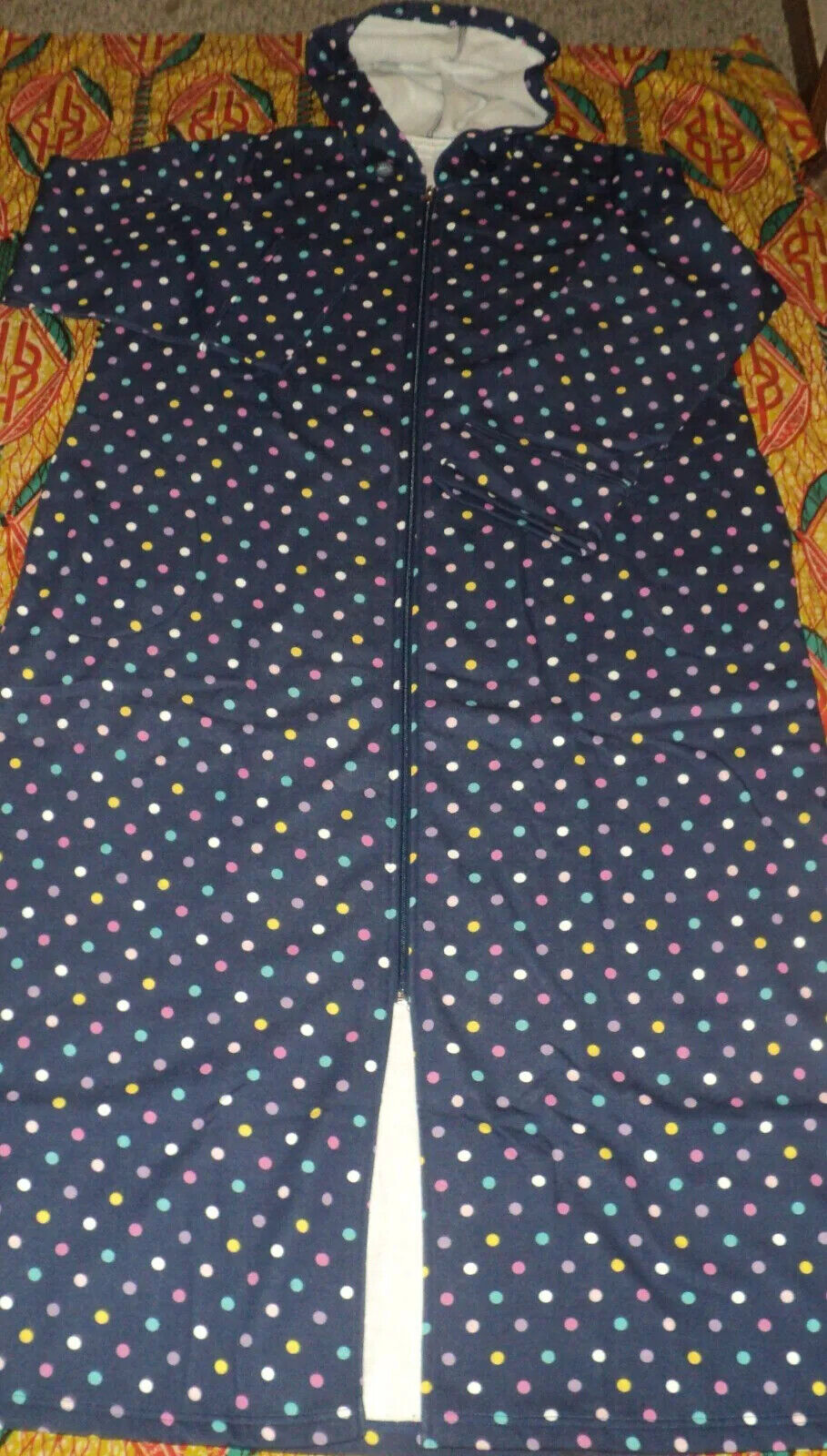 Dreams & Co. Plus Size Evening Blue Multi Dot Long Fleece Hoodie Robe Size 3X