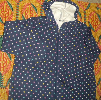 Dreams & Co. Plus Size Evening Blue Multi Dot Long Fleece Hoodie Robe Size 3X