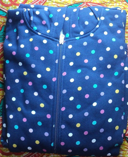 Dreams & Co. Plus Size Evening Blue Multi Dot Long Fleece Hoodie Robe Size 3X