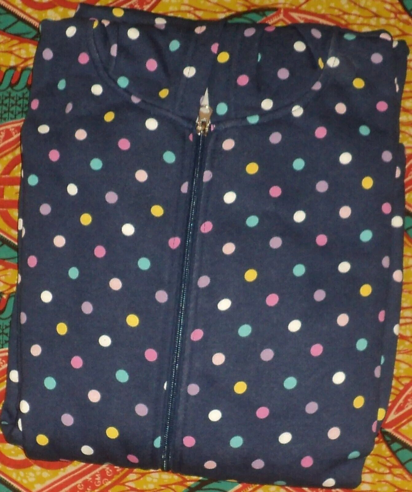 Dreams & Co. Plus Size Evening Blue Multi Dot Long Fleece Hoodie Robe Size 3X