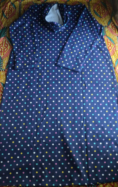 Dreams & Co. Plus Size Evening Blue Multi Dot Long Fleece Hoodie Robe Size 3X