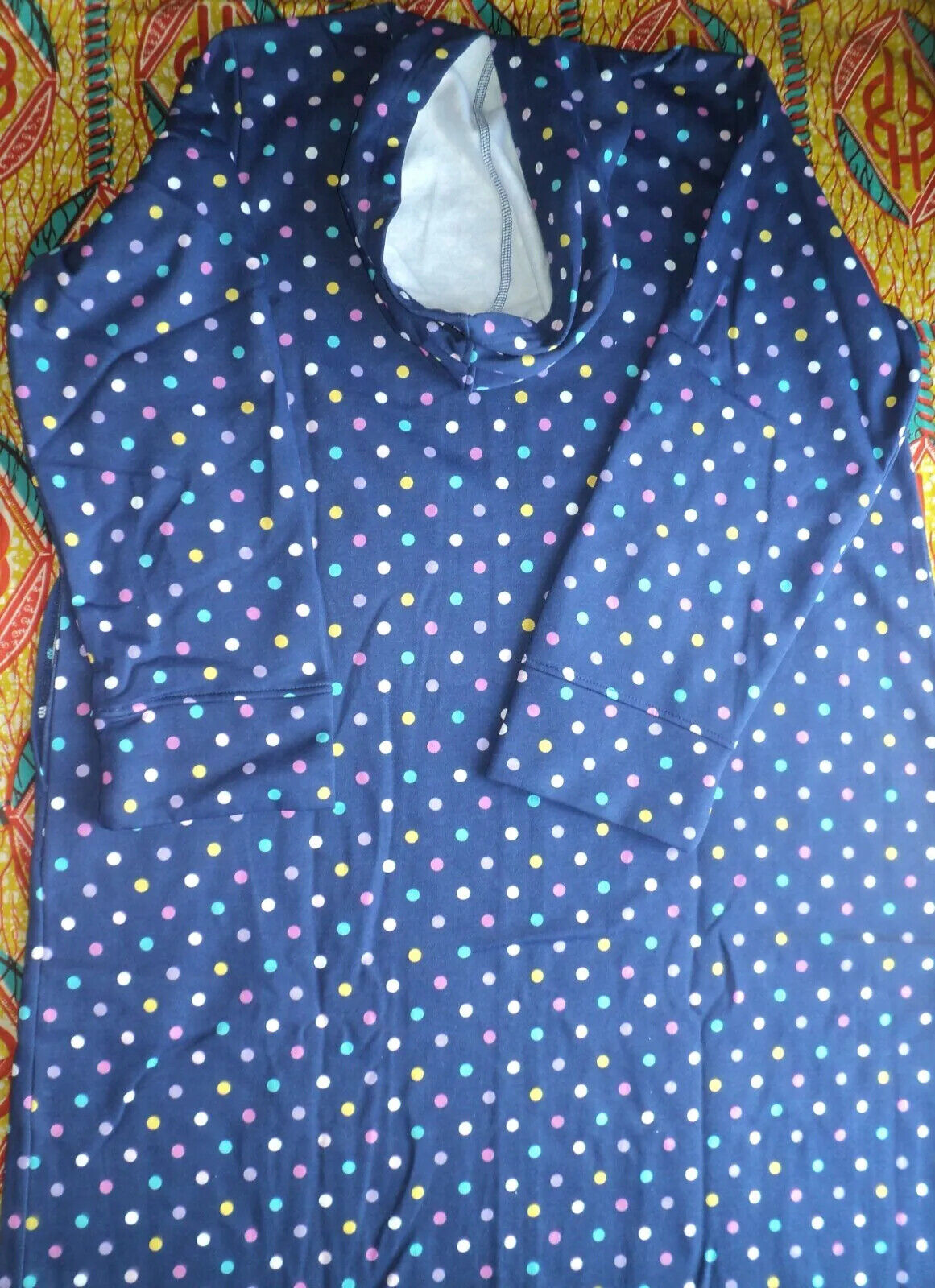 Dreams & Co. Plus Size Evening Blue Multi Dot Long Fleece Hoodie Robe Size 3X